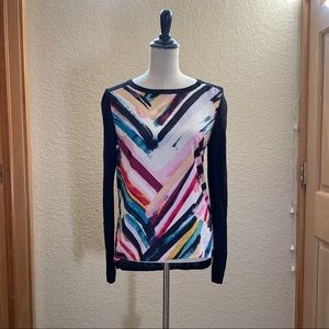 multicolor rainbow and black sweater